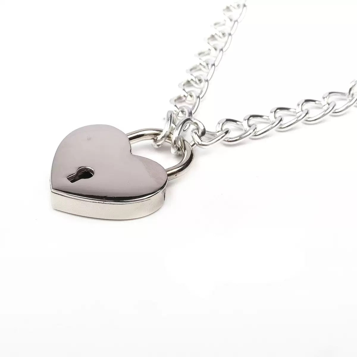 Black leather choker with heart chain detail