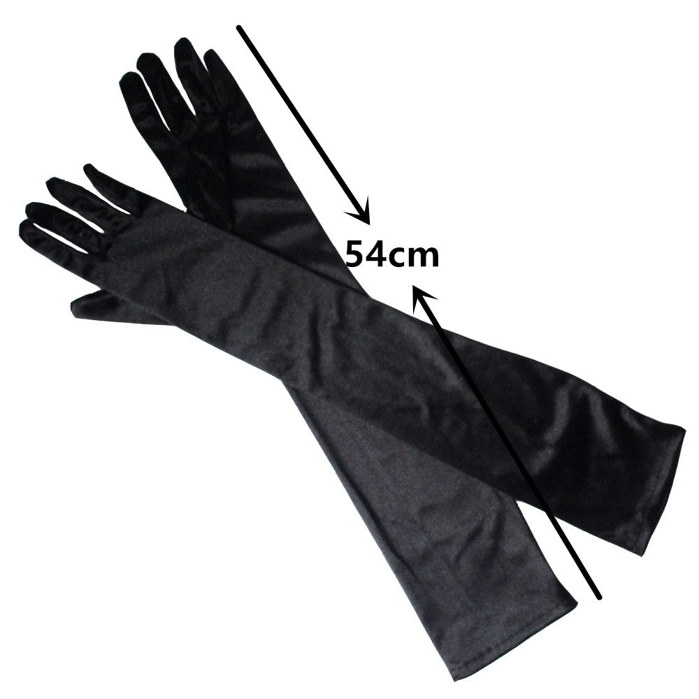 Black Long Satin Gloves Length