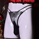 Low Rise Lace Butterfly Thong Black - Femboy Fashion