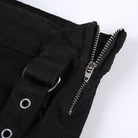 Black low waisted denim skirt detail