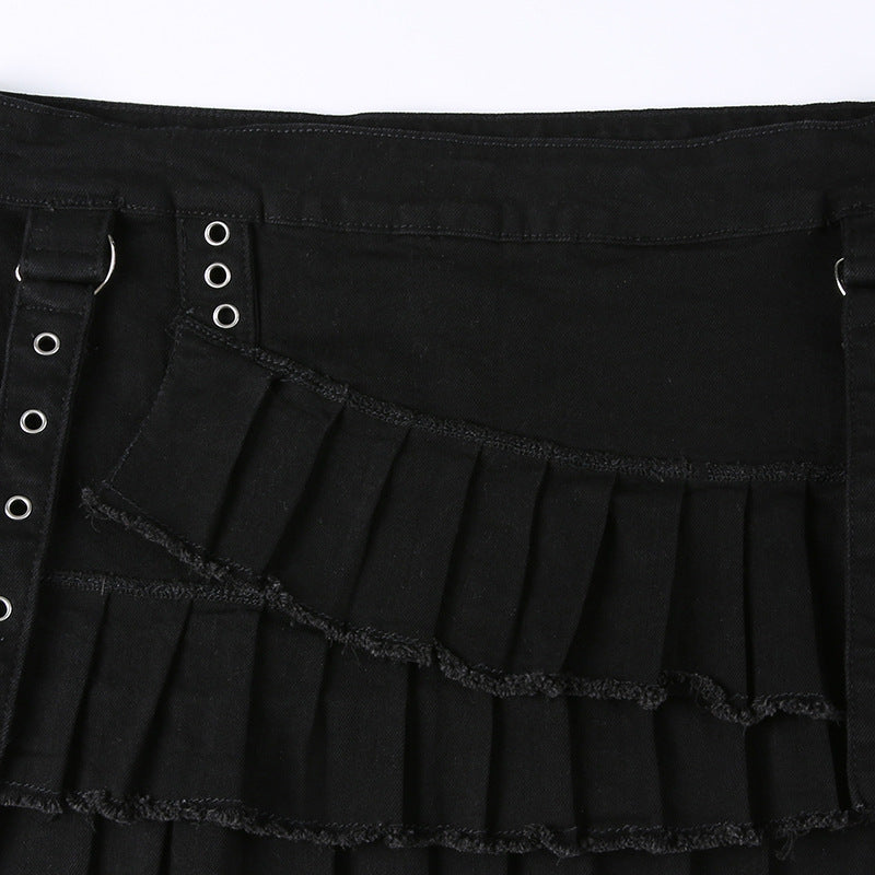 Black low waisted denim skirt material