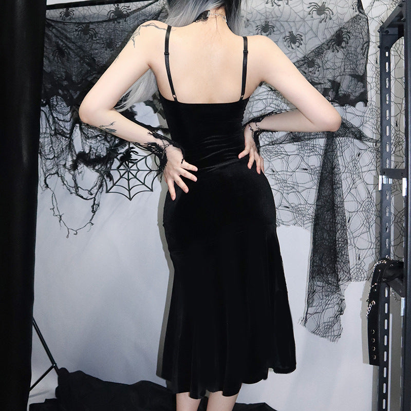 Femboy in Sexy Black Mermaid Gothic Sundress Back - Femboy Fashion