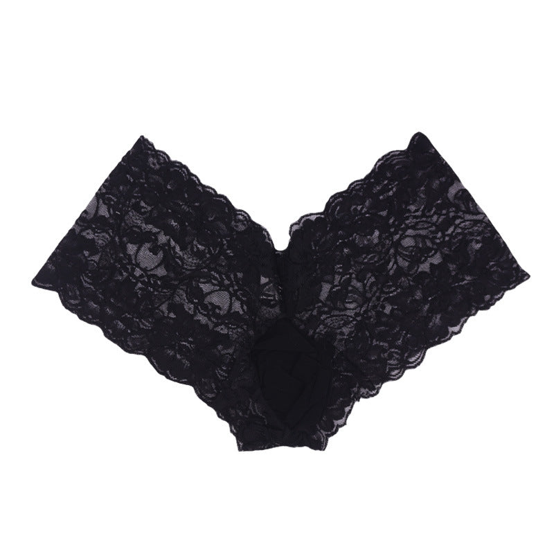 black mid rise floral lace pouch panty for femboy