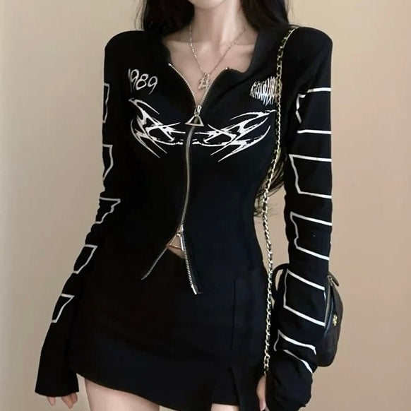 Femboy in Black Polo Slim Fit Long Sleeve T-Shirt - Femboy Fashion