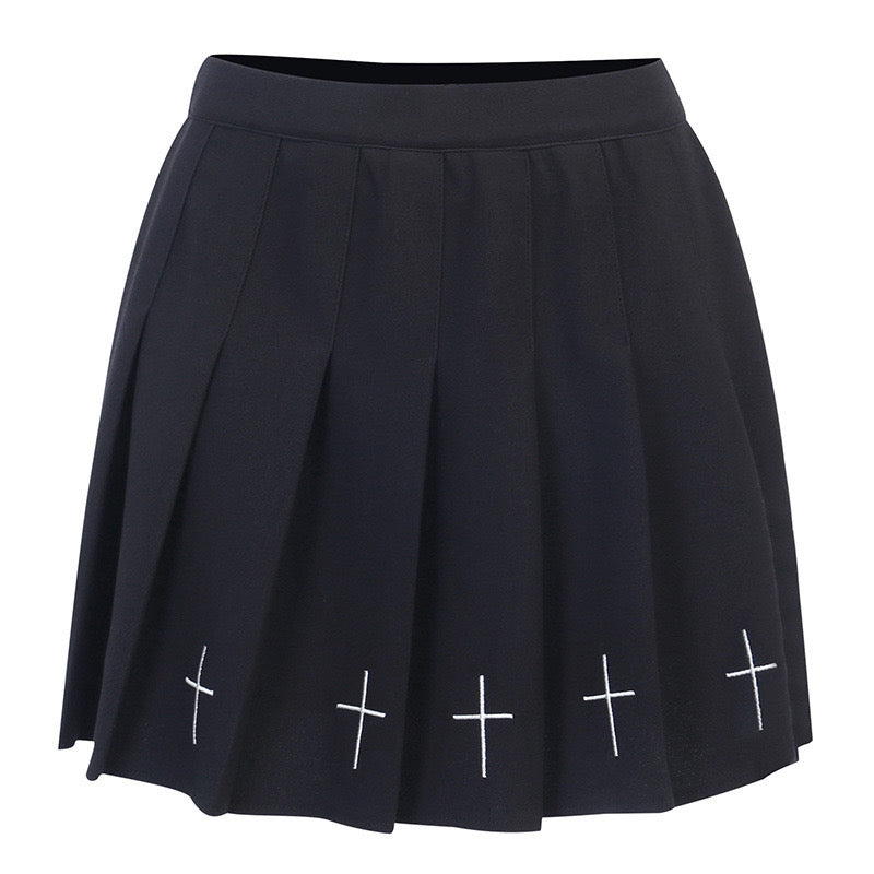 Black Pleated Skirt With Cross - Femboy Fashion