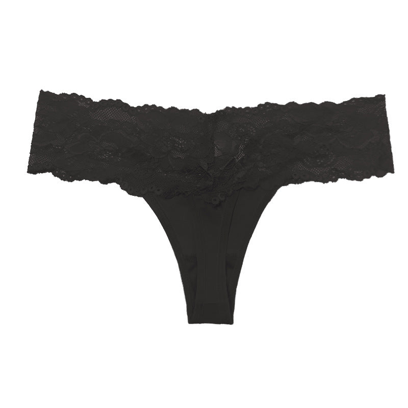 Black plus size lace thong panties