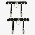 Black punk leather garters with o-ring