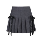 Ribbon Bowknot Grey Pleated Skirt - Femboy Fashion