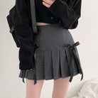 Ribbon Bowknot Grey Pleated Skirt - Femboy Fashion