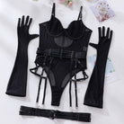 Black sexy bodysuit lingerie with gloves set