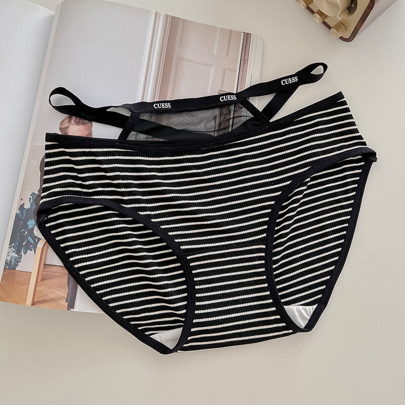 Black sexy cutout striped panties