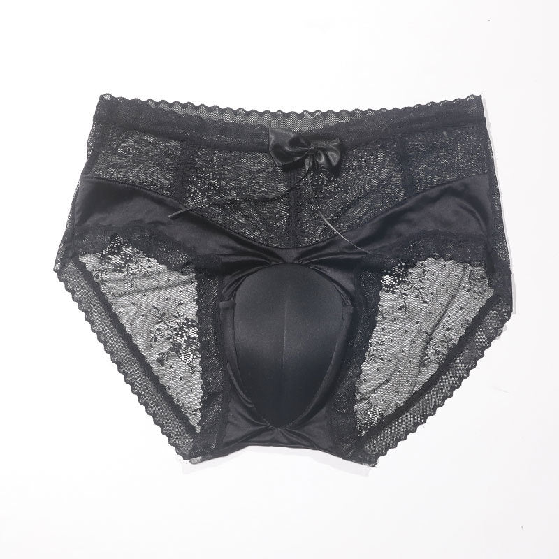 Black sexy high waisted camel toe panties with bow