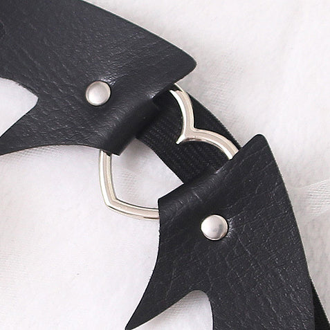 Black sexy leather leg garter set detail