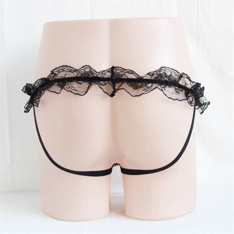 Sexy Low Rise Lace Thong Black Back - Femboy Fashion