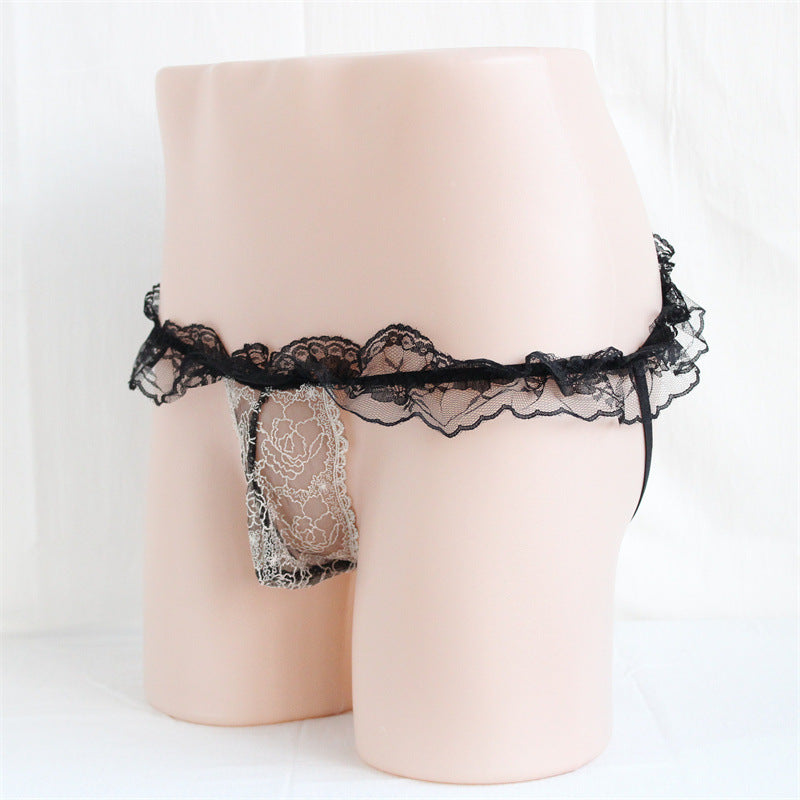 Sexy Low Rise Lace Thong Black - Femboy Fashion