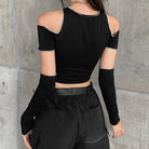 Black Shoulder Cut-Out Crop Top - Femboy Fashion