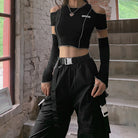 Black Shoulder Cut-Out Crop Top - Femboy Fashion