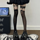 Irregular Black Stockings With Heart Garters - Femboy Fashion