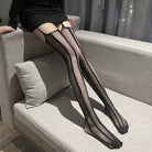 Black striped suspender pantyhose for femboy