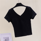 V Neck Solid Crop Tee - Femboy Fashion