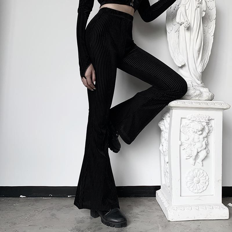 Sissy In Black Velvet Flare Pants - Femboy Fashion