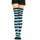 Blue And Black Striped Thigh High Socks For Femboy