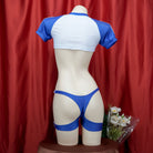 Blue And White Crop Top Lingerie Set - Femboy Fashion