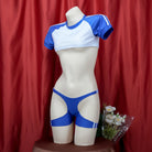 Blue And White Crop Top Lingerie Set - Femboy Fashion