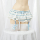Blue and white pastel striped skirted panties with garter