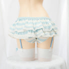 Blue and white pastel striped skirted panties with garter back