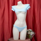 Blue and White Stripe Crop Top Lingerie Set - Femboy Fashion