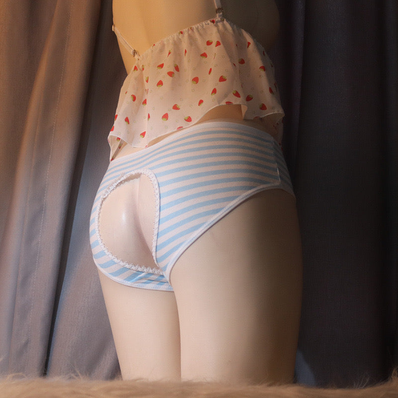 Blue/White Stripe Hiding Gaff Panty - Femboy Fashion