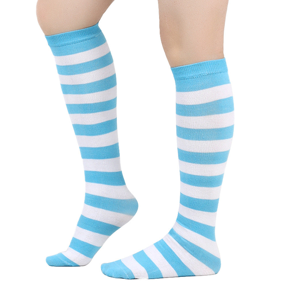 Blue And White Striped Knee High Socks - Femboy Fashion