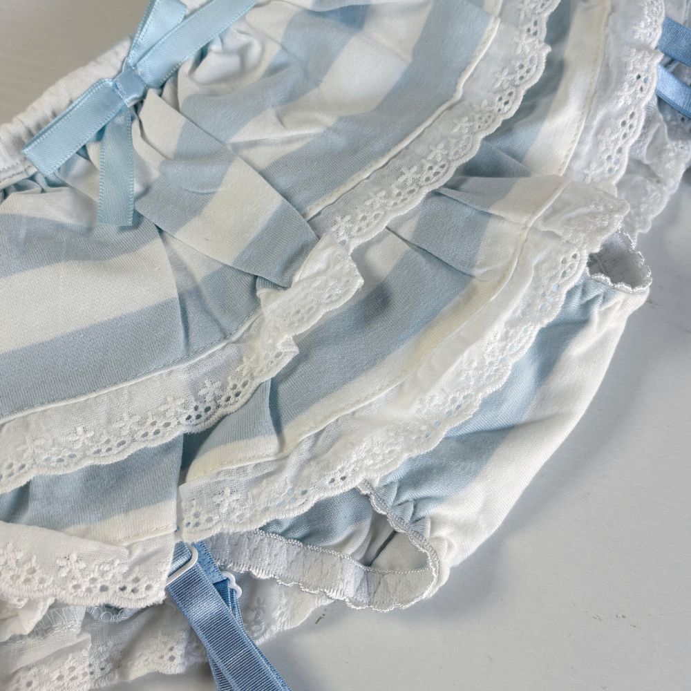 Blue and white striped pastel striped skirted panties with garter