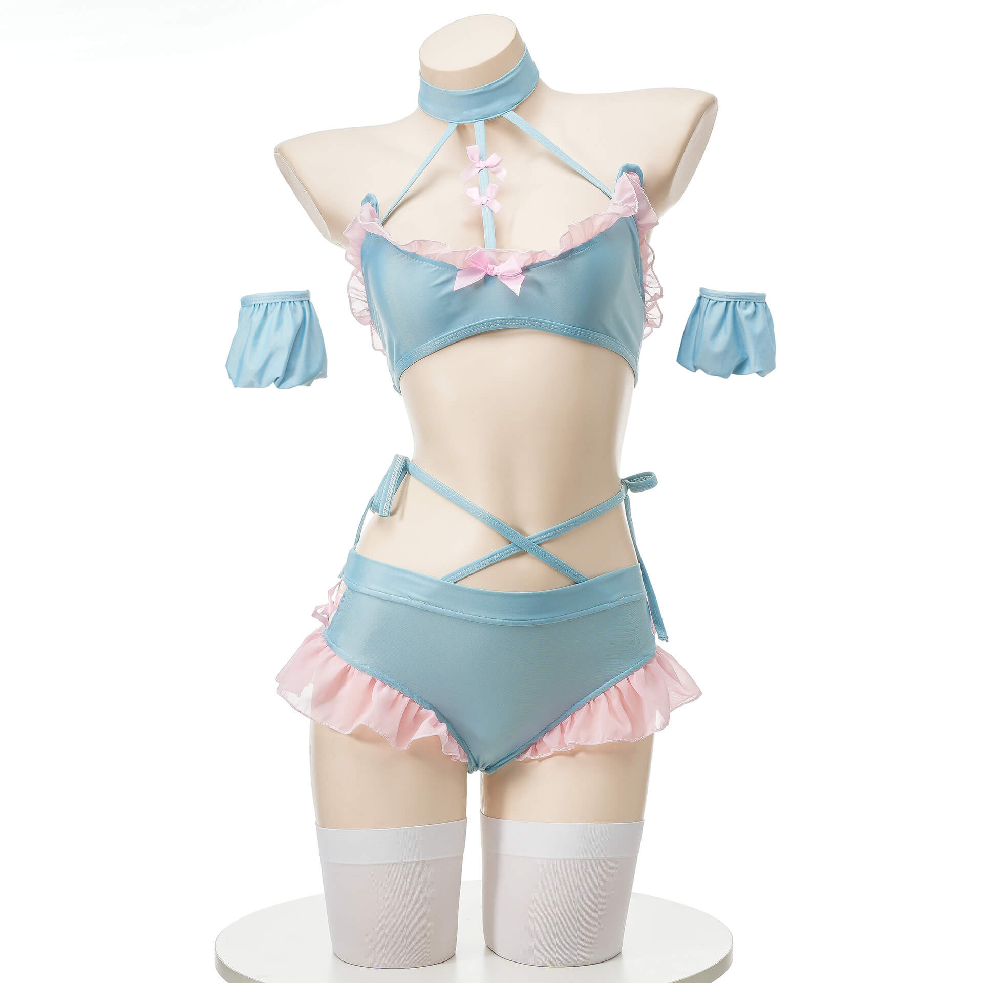 Cute Blue Pink Ruffle Pastel Lingerie - Femboy Fashion