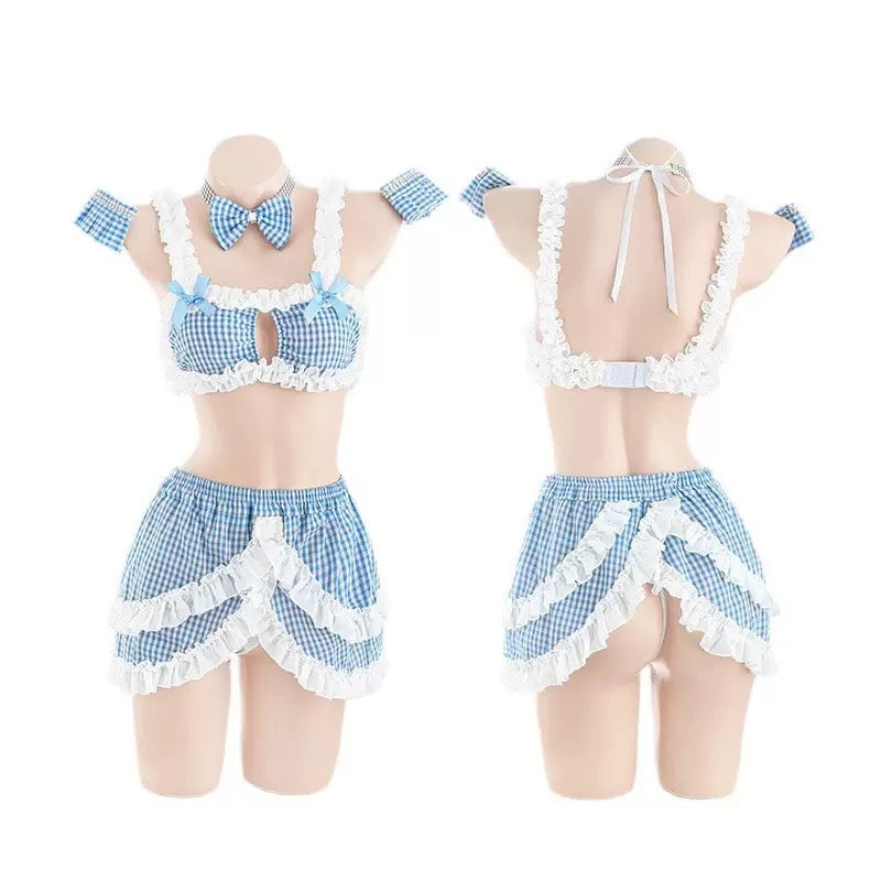 Cute Blue Pink Ruffle Pastel Lingerie - Femboy Fashion