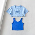 Blue fashion tank top with crop top set