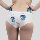 White underwear with cartoon face design on a plain background