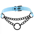 Blue gothic leather choker with round chain
