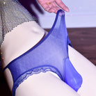 Dark Blue Lace Backless Sissy Pouch Panty Front - Femboy Fashion