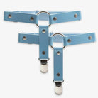 Blue leather o ring thigh garters