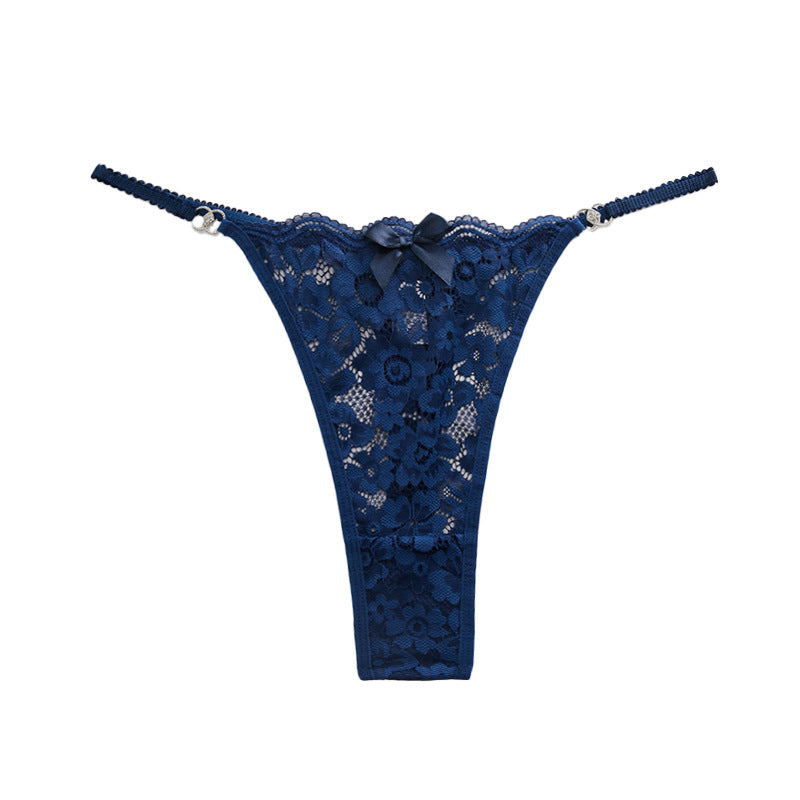 Blue plus size floral lace thong panties