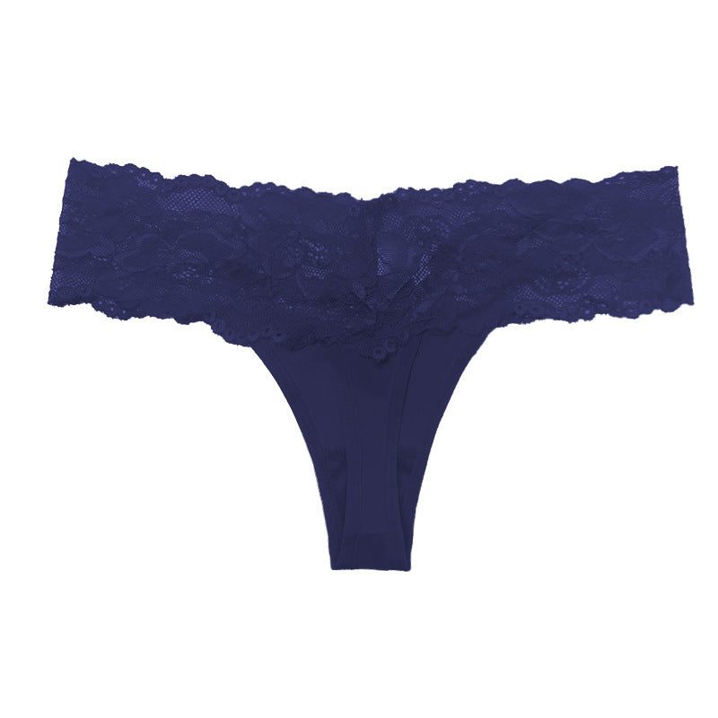 Blue plus size lace thong panties