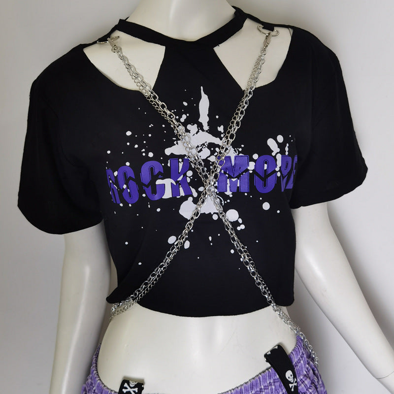 Punk Crop T-Shirt With Chain - Femboy Fashion