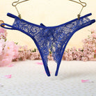 Blue Sexy Lace Open Crotch Thong - Femboy Fashion