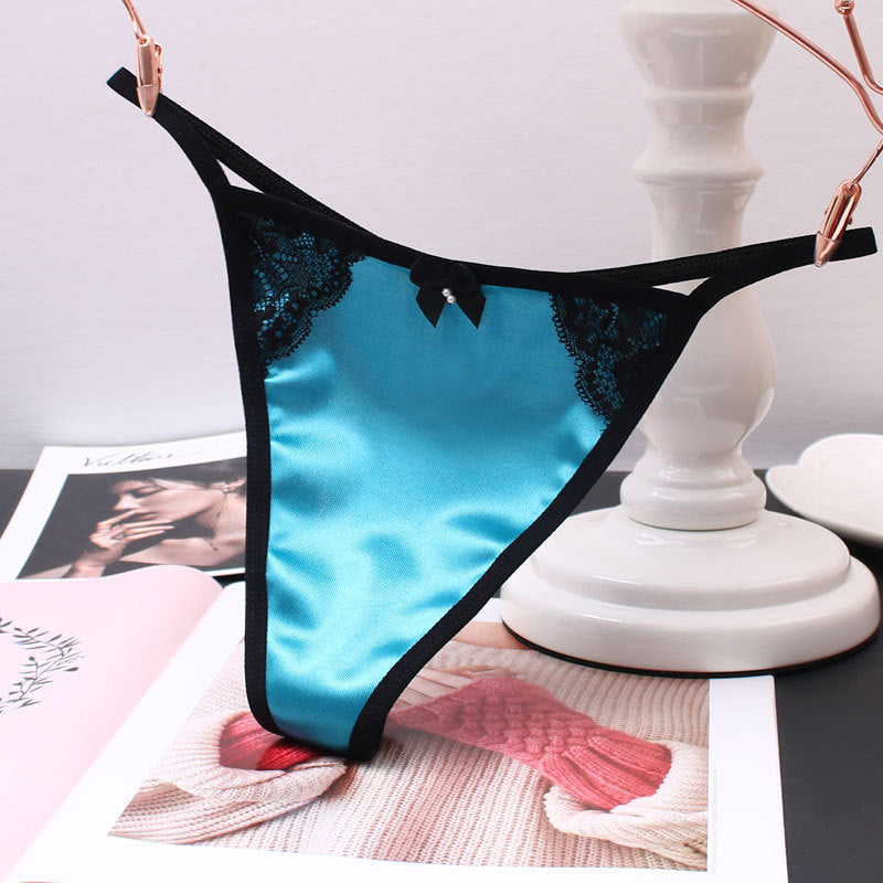 Blue sexy satin thong panty for sale