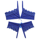 Sexy Sheer Bra And Crotchless Panty Set Blue - Femboy Fashion