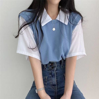 Solid Polo Femboy T-Shirt (Blue, Black, White)