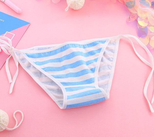 Blue and White Stripe String Panties - Femboy Fashion