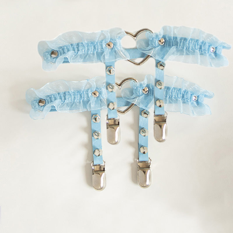 Blue Studded Heart Garters